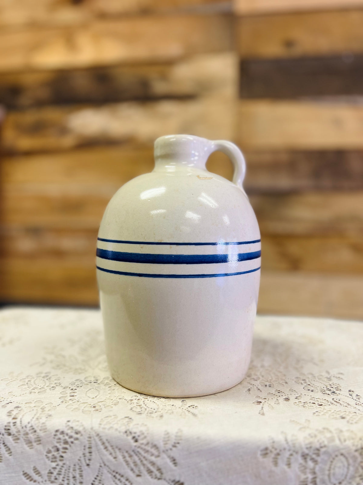 Vintage Stoneware Jug Blue Stripes