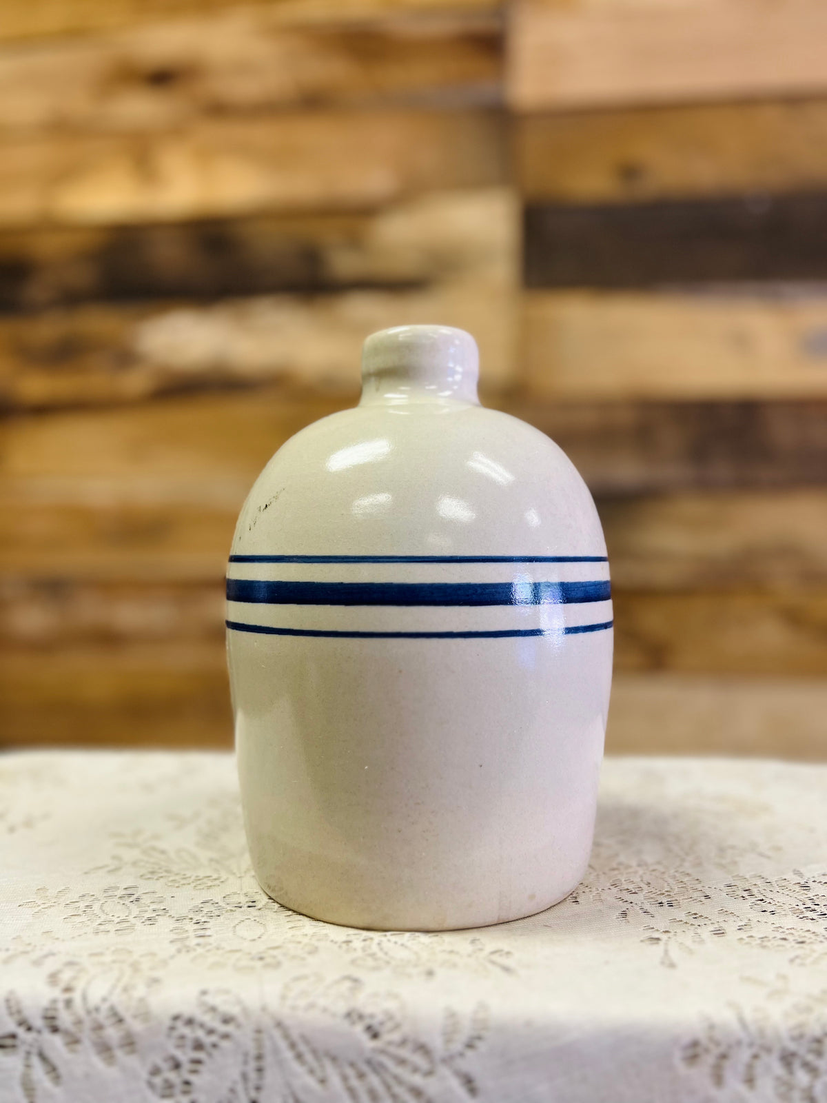 Vintage Stoneware Jug Blue Stripes