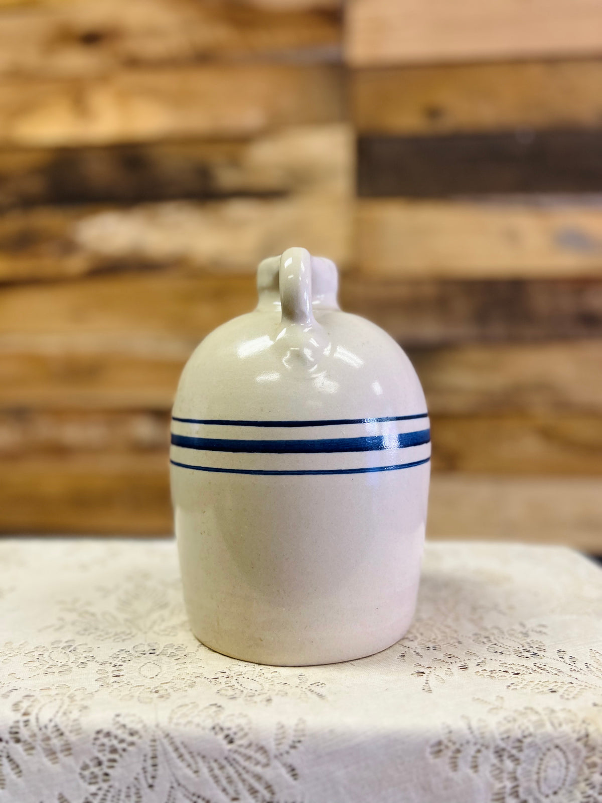Vintage Stoneware Jug Blue Stripes
