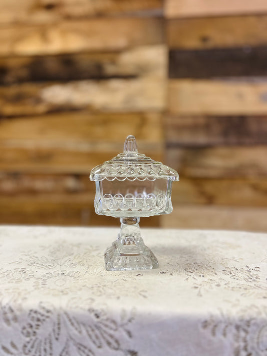 Vintage Clear Glass Pedestal Dish with Lid
