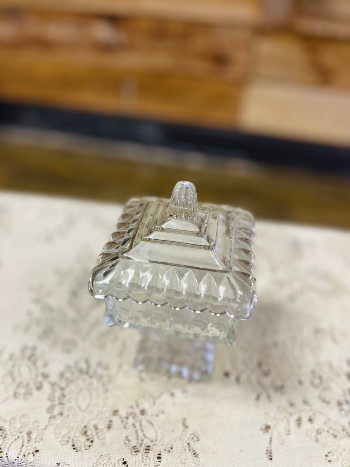 Vintage Clear Glass Pedestal Dish with Lid