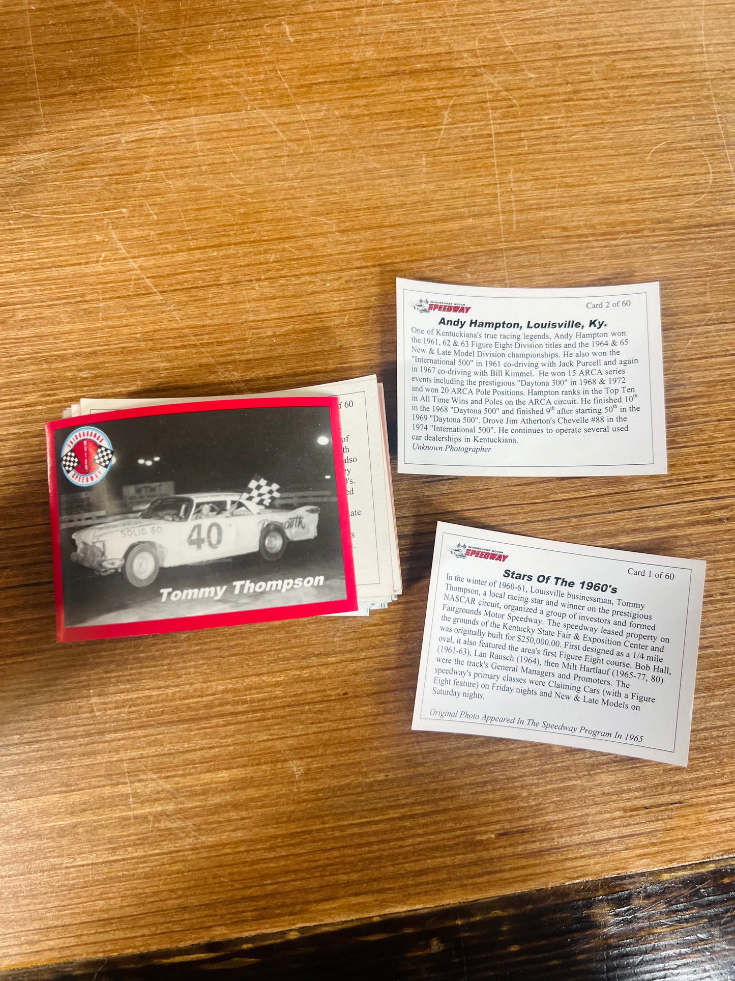Vintage Fairgrounds Motor Speedway Collectible Cards Set with Tin Box - Stars of the 1960s & 70s