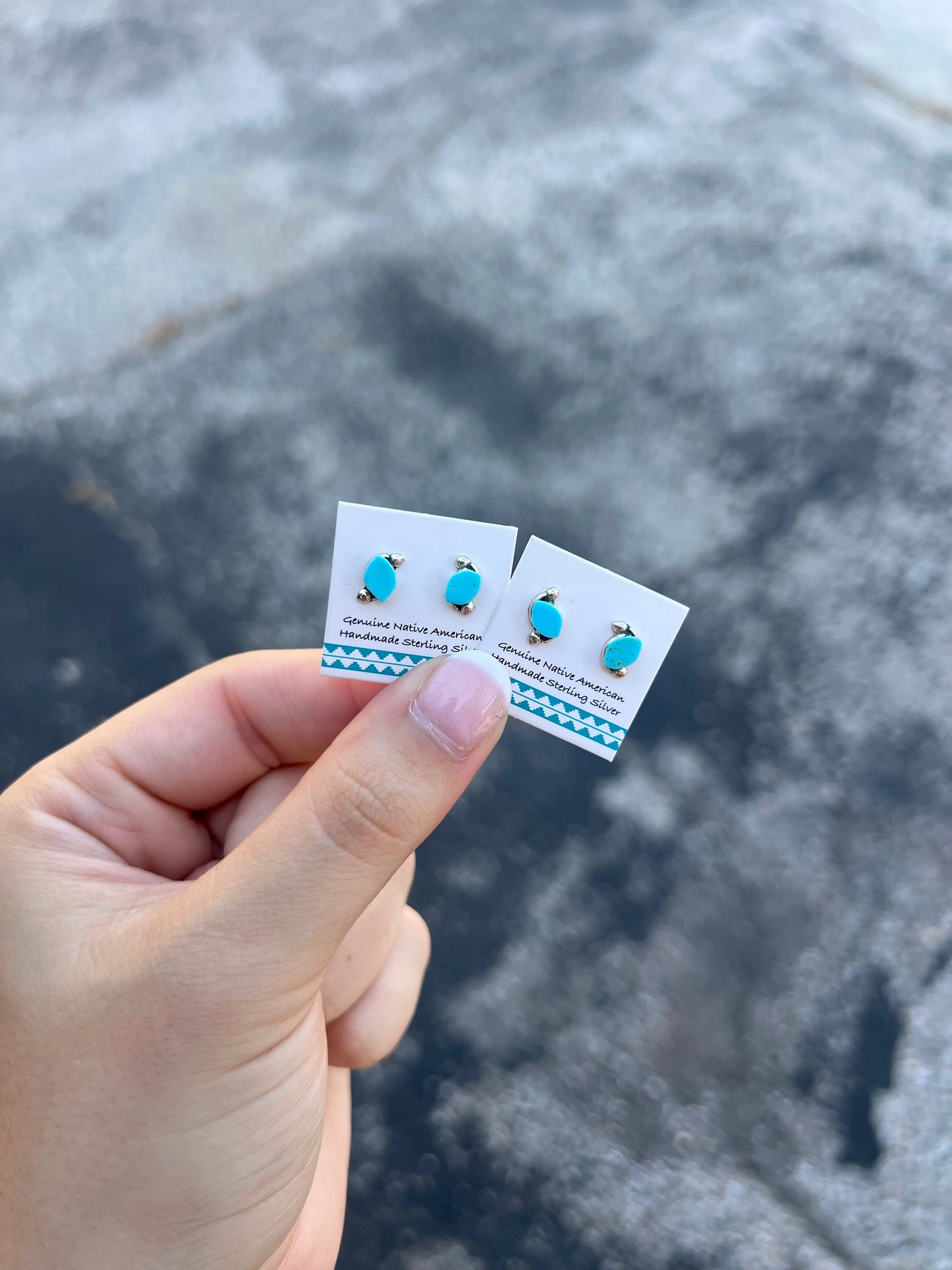 Genuine Turquoise Oval S Sterling Silver Studs