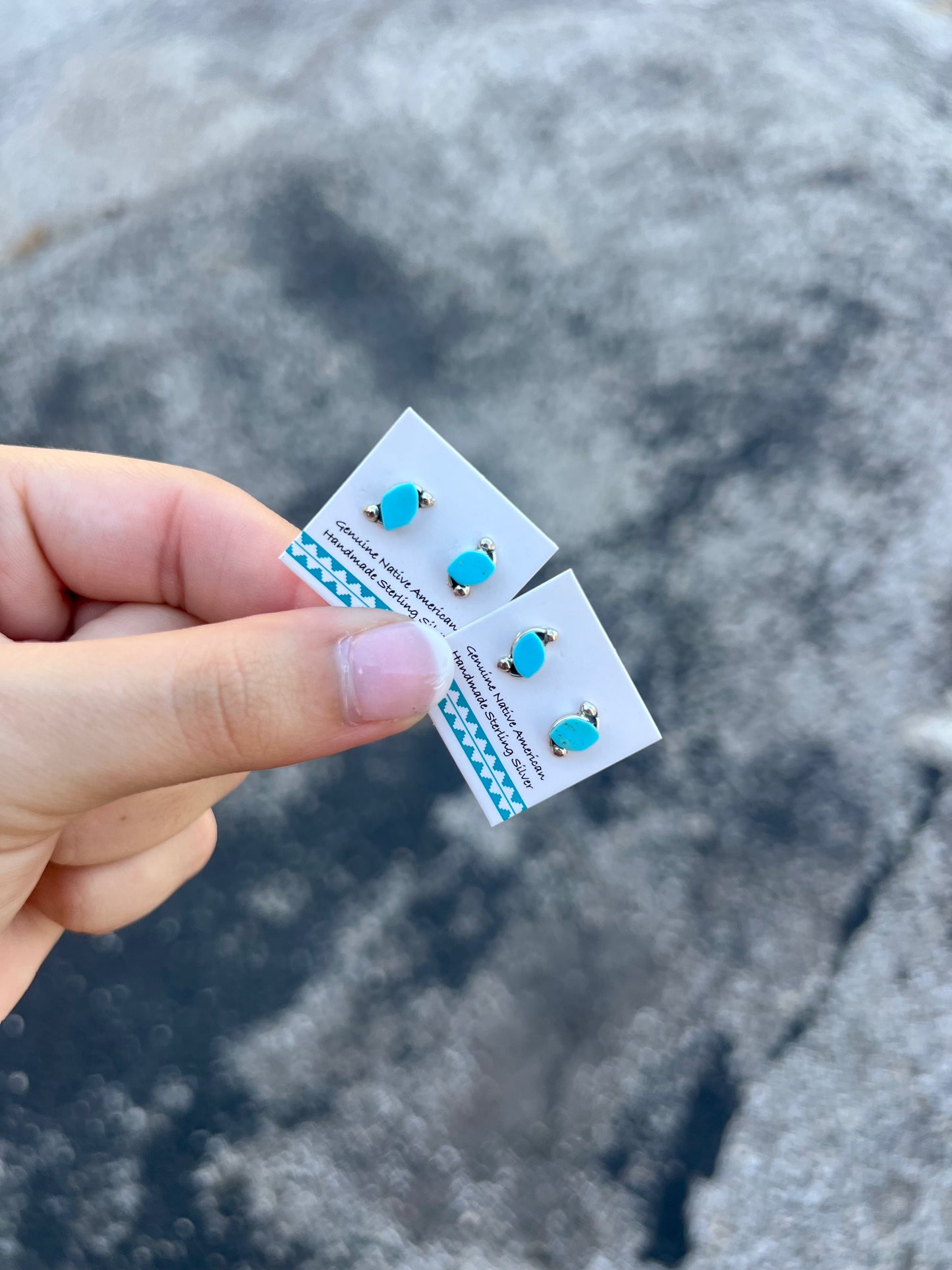 Genuine Turquoise Oval S Sterling Silver Studs