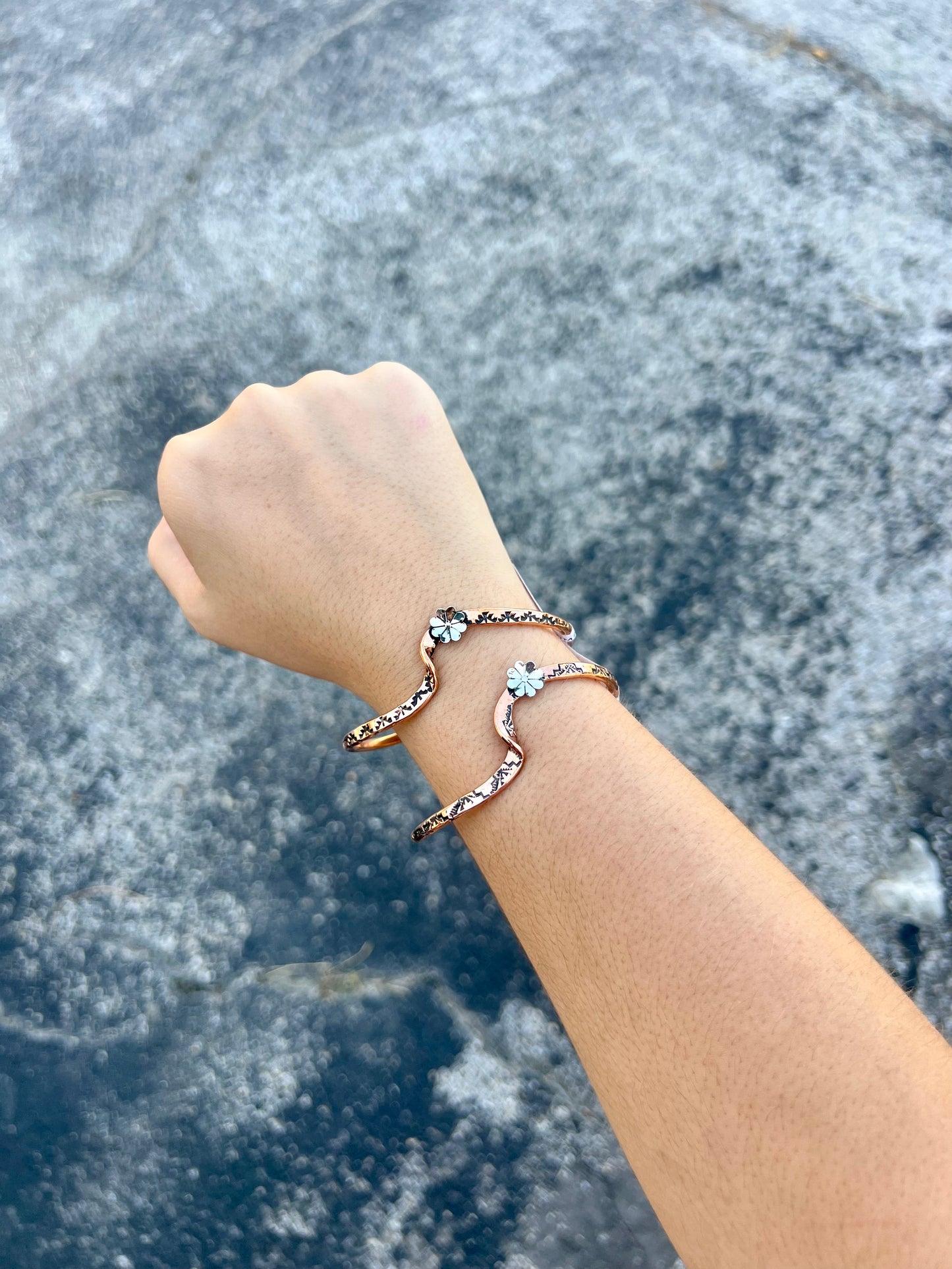 Copper Wave Nickel Flower Cuff Bracelet