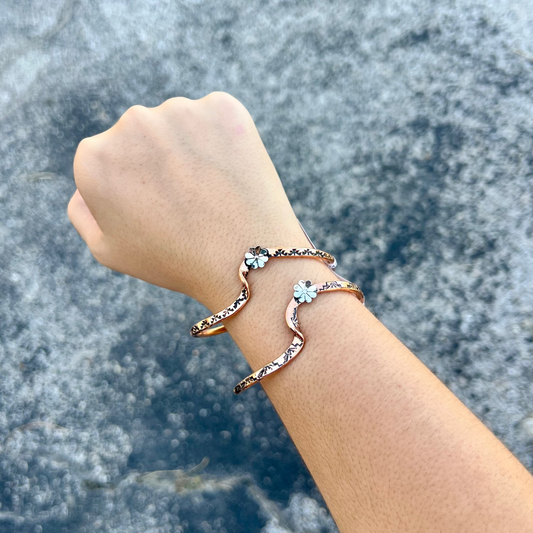 Copper Wave Nickel Flower Cuff Bracelet