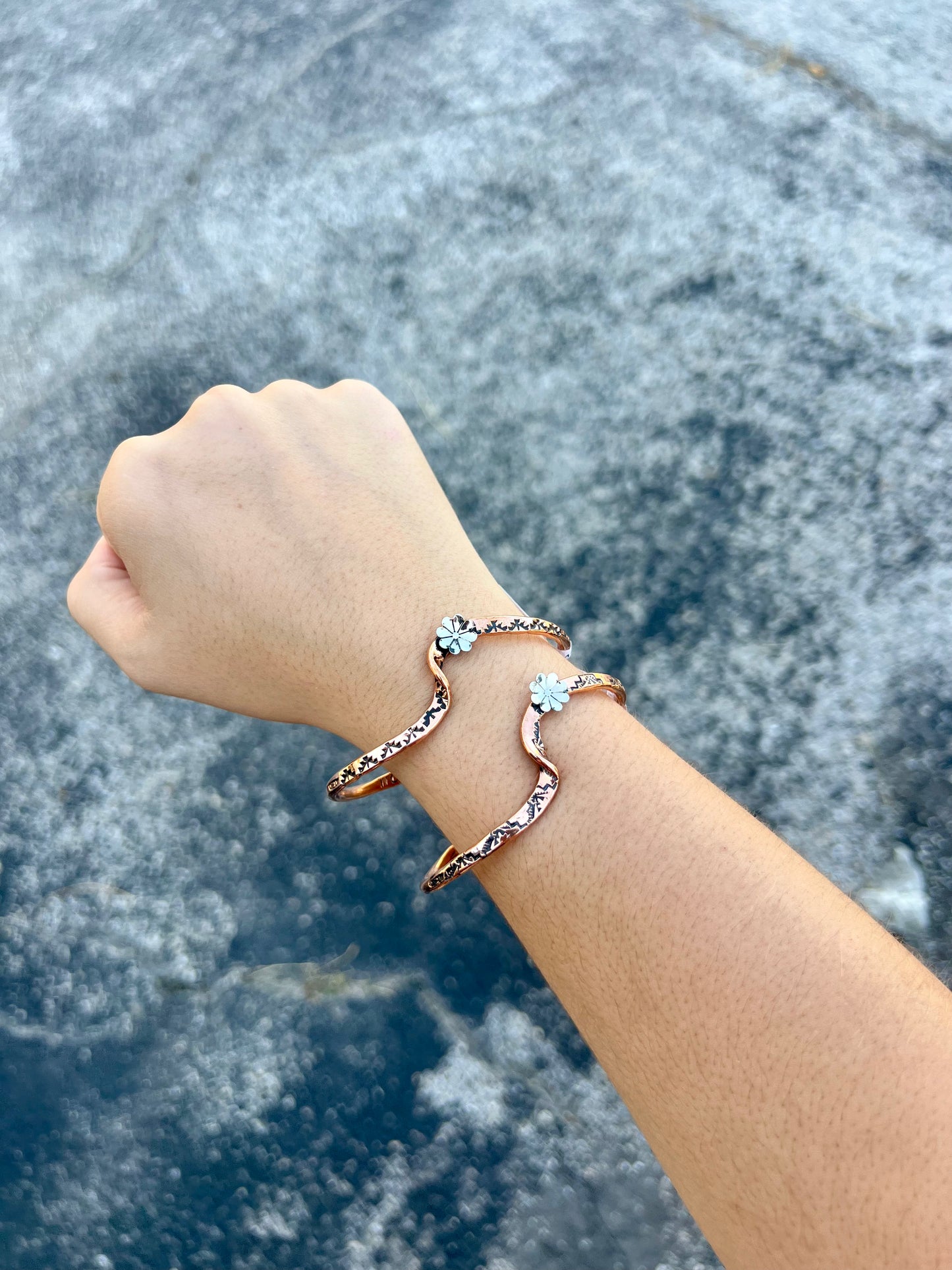Copper Wave Nickel Flower Cuff Bracelet