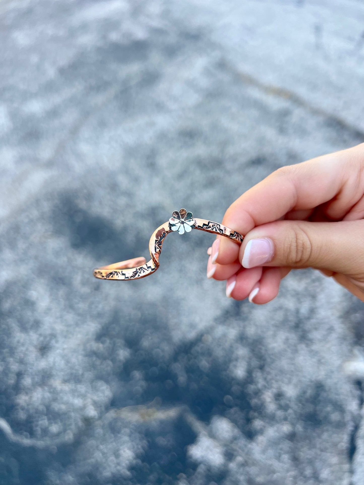 Copper Wave Nickel Flower Cuff Bracelet