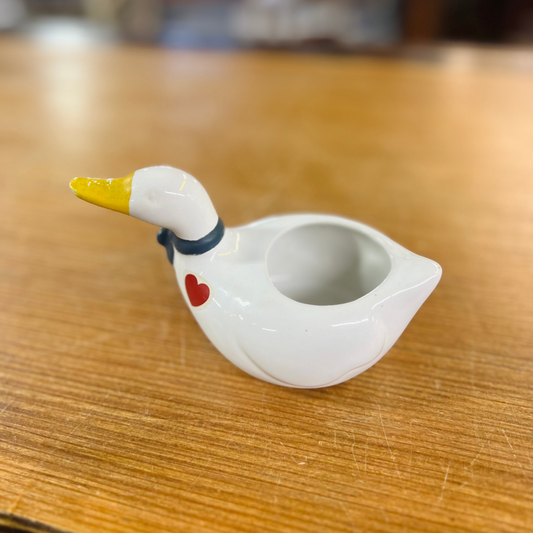 Vintage Ceramic Goose Planter with Bow and Heart