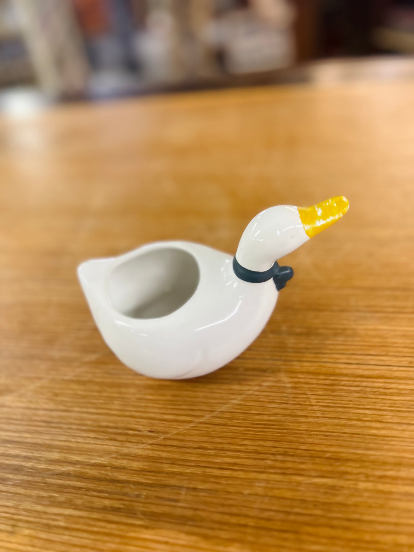 Vintage Ceramic Goose Planter with Bow and Heart