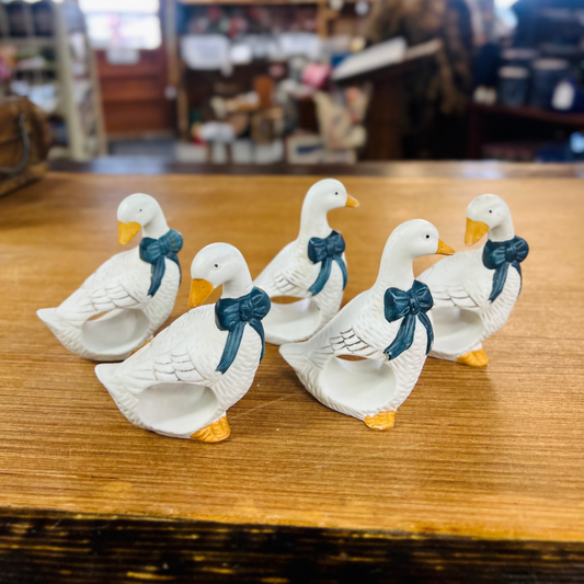 Vintage Set of 5 Ceramic Geese Napkin Holders