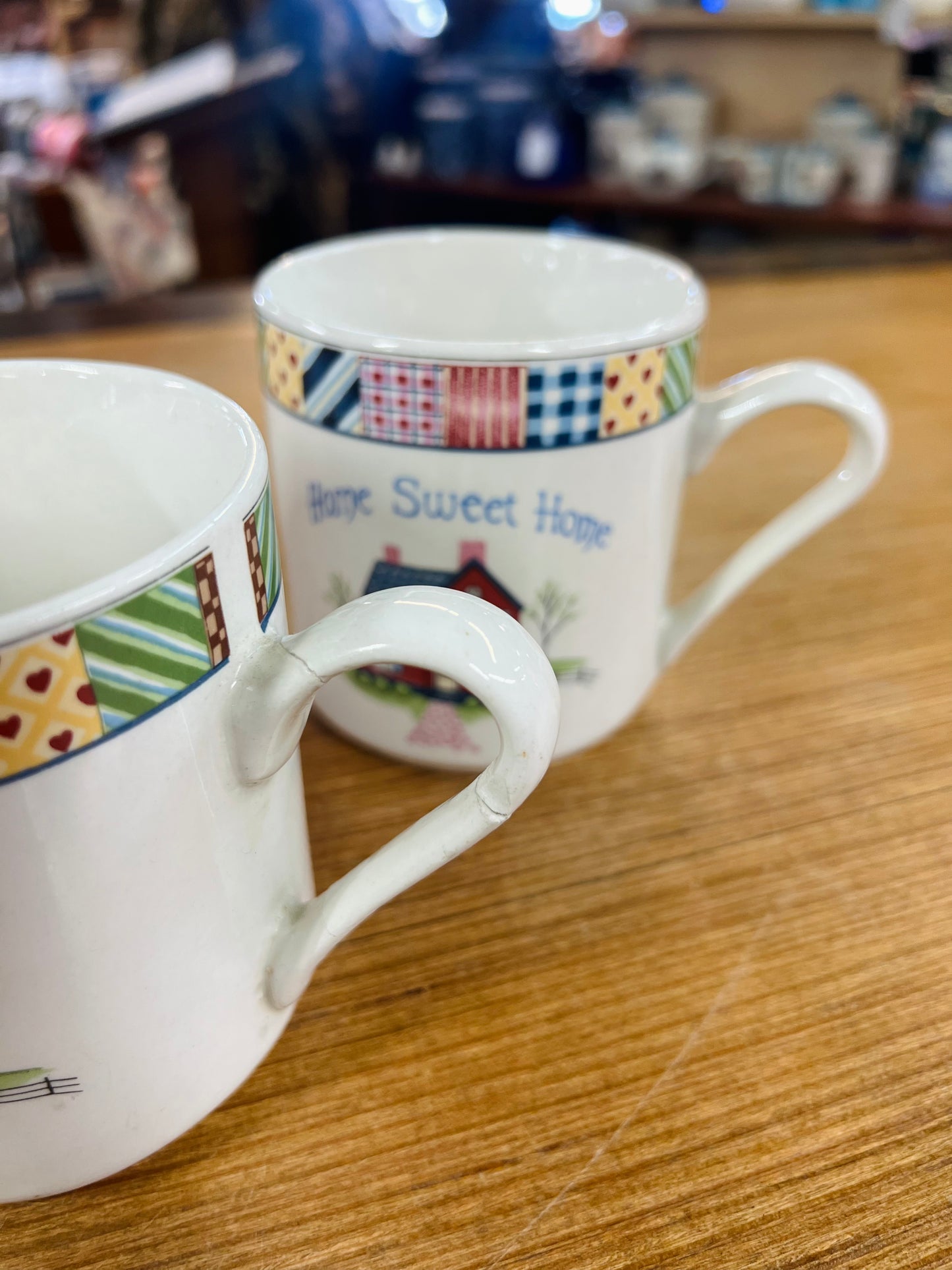 Vintage Home Sweet Home Patchwork Mugs - Set of 2