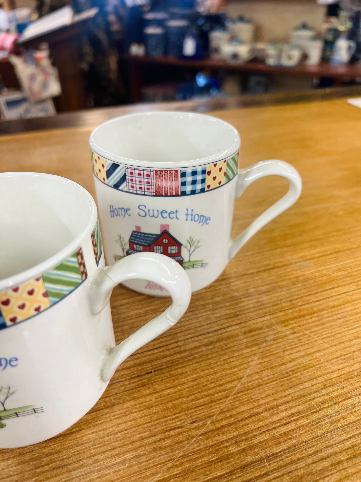 Vintage Home Sweet Home Patchwork Mugs - Set of 2