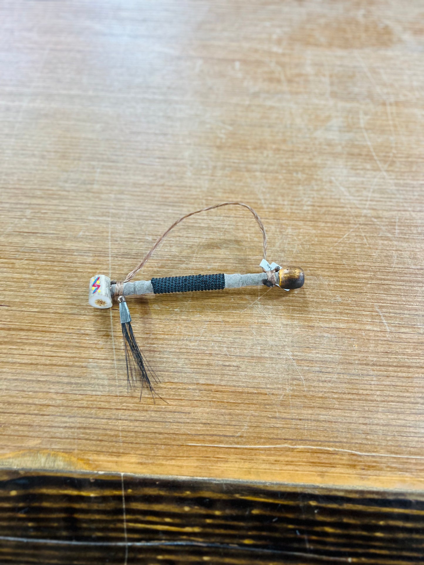 Leather Beaded Painted Antler Pipe - Navajo Handcrafted