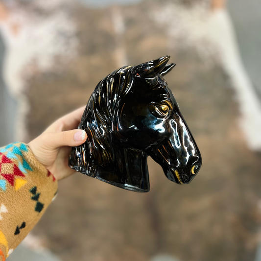 Vintage Wales Ceramic Horse Head Figure with Gold Accents