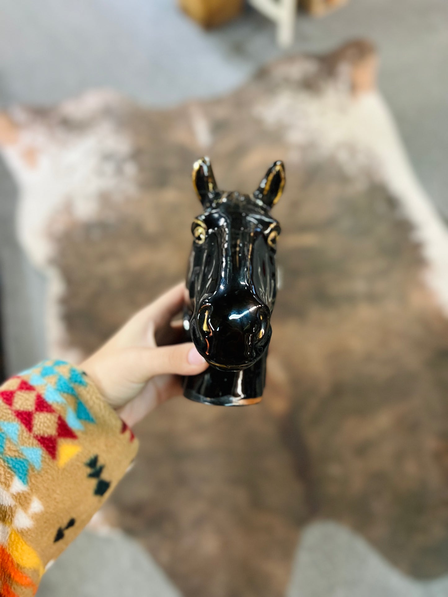 Vintage Wales Ceramic Horse Head Figure with Gold Accents