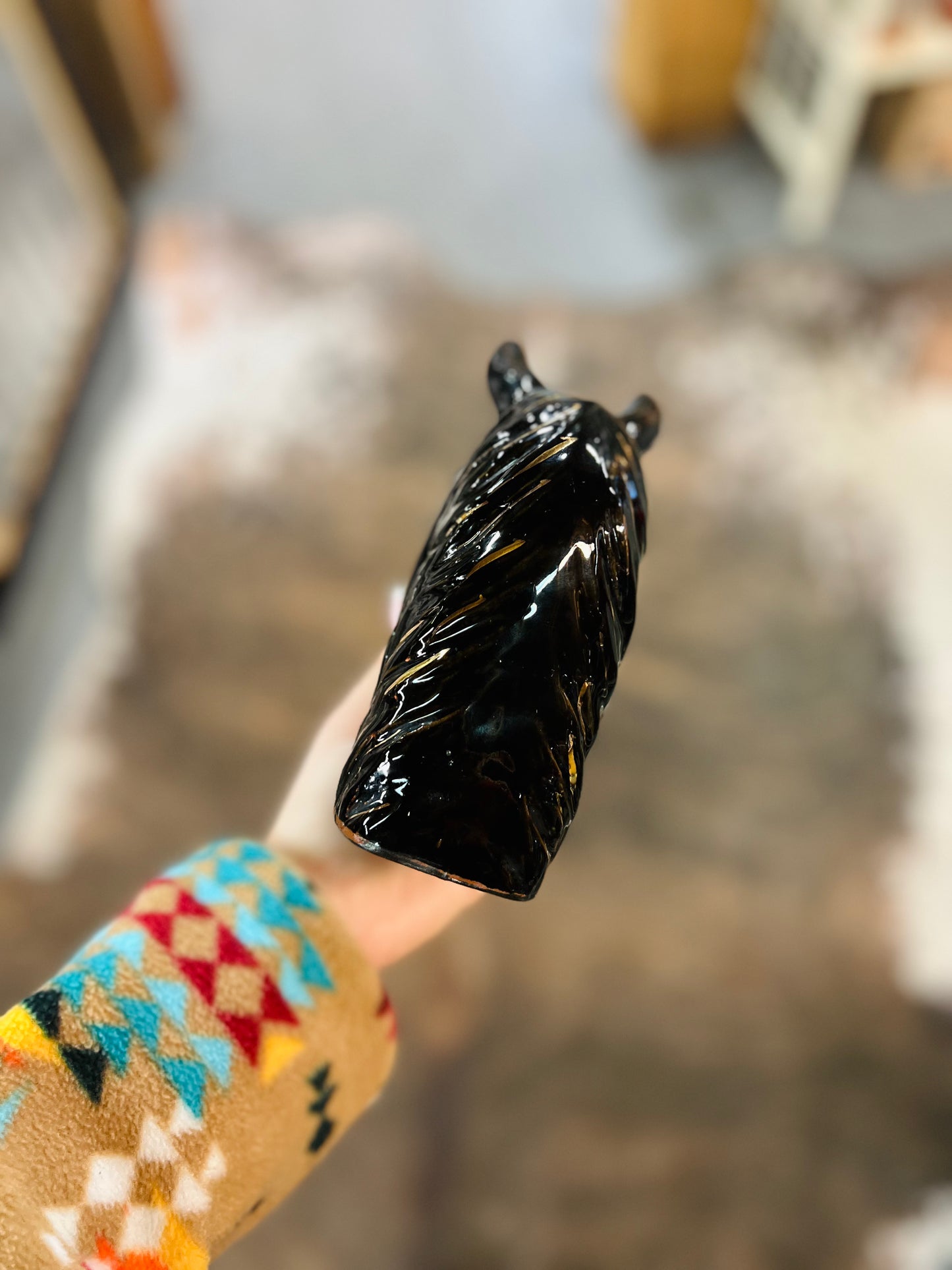 Vintage Wales Ceramic Horse Head Figure with Gold Accents