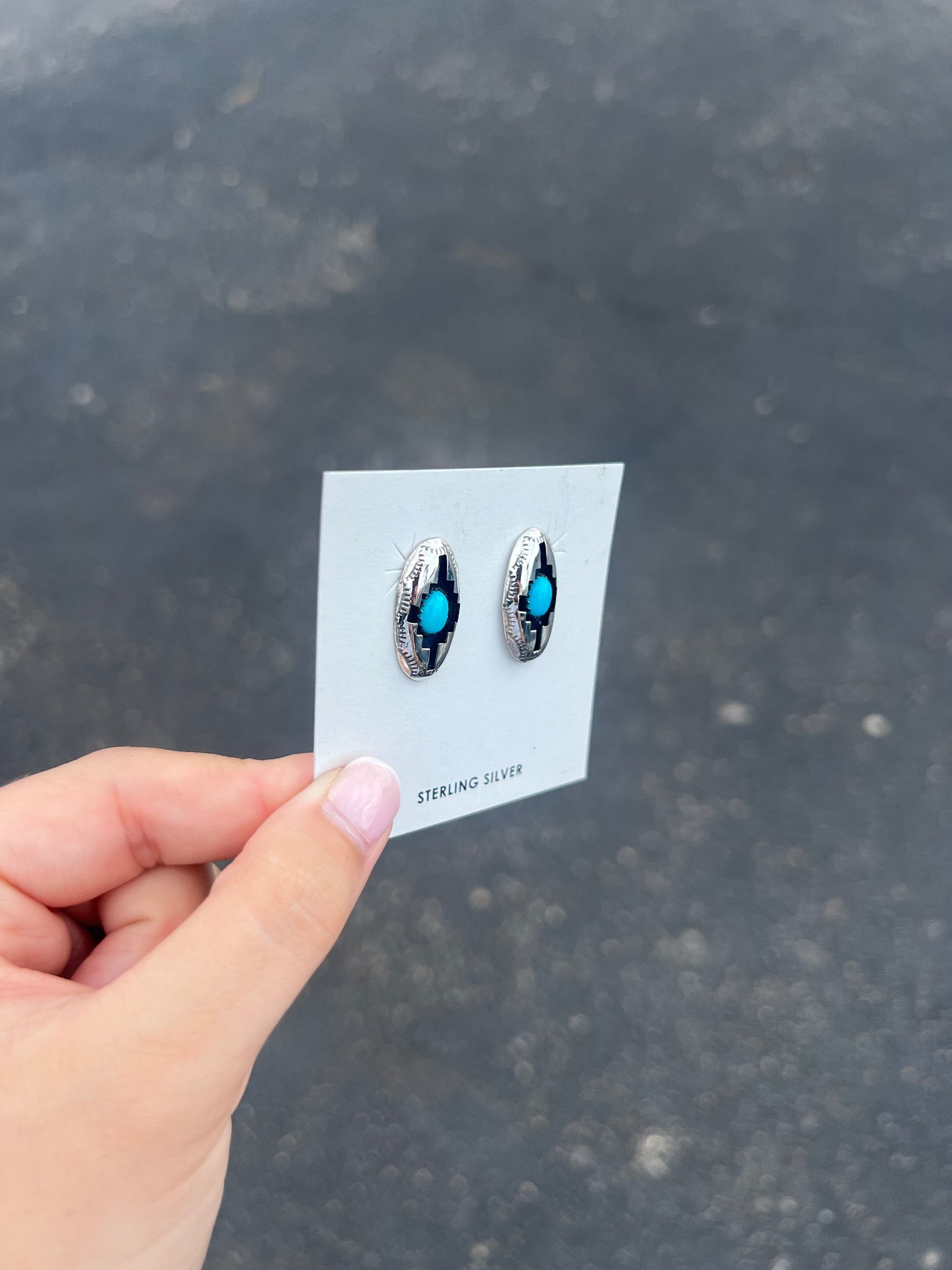 Genuine Kingman Turquoise Blessing Design Shadowbox Sterling Silver Earrings