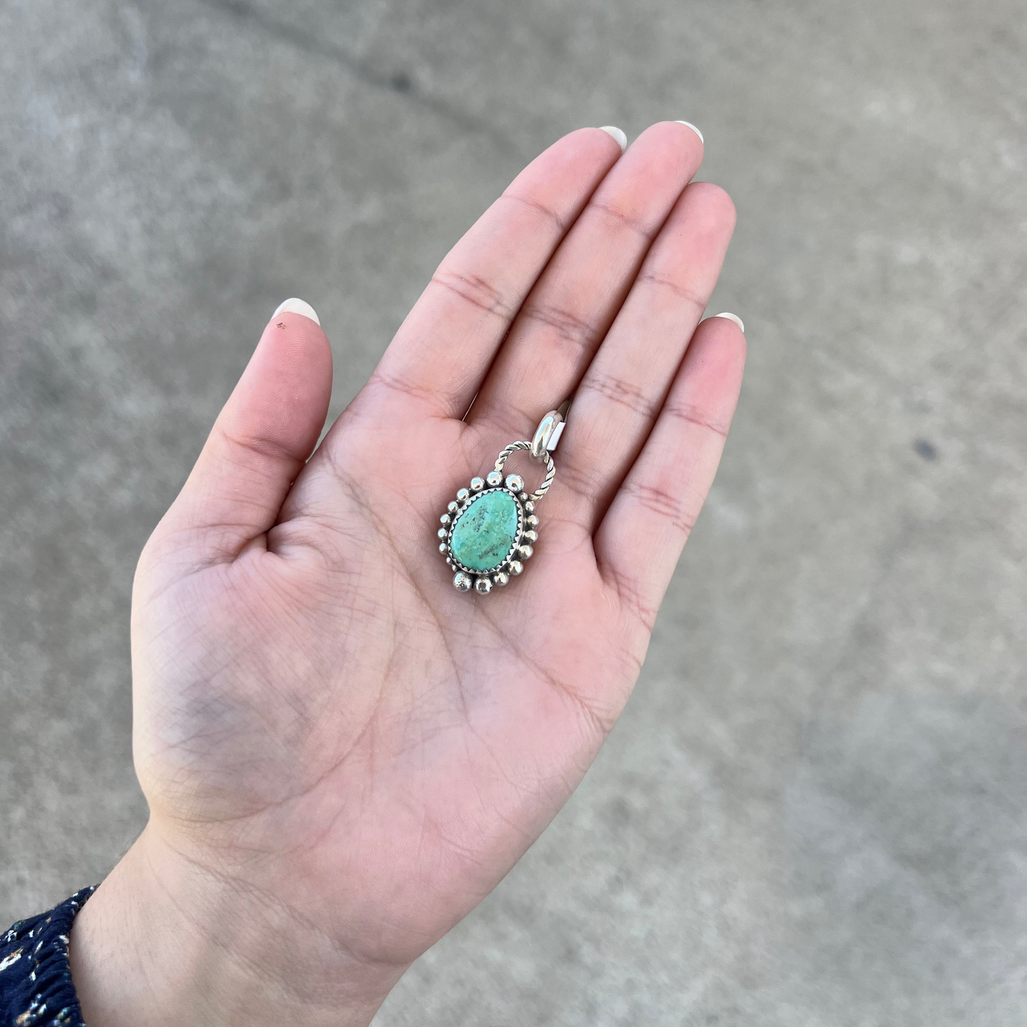 Genuine Green Turquoise Double Loop Sterling Silver Beaded Pendant