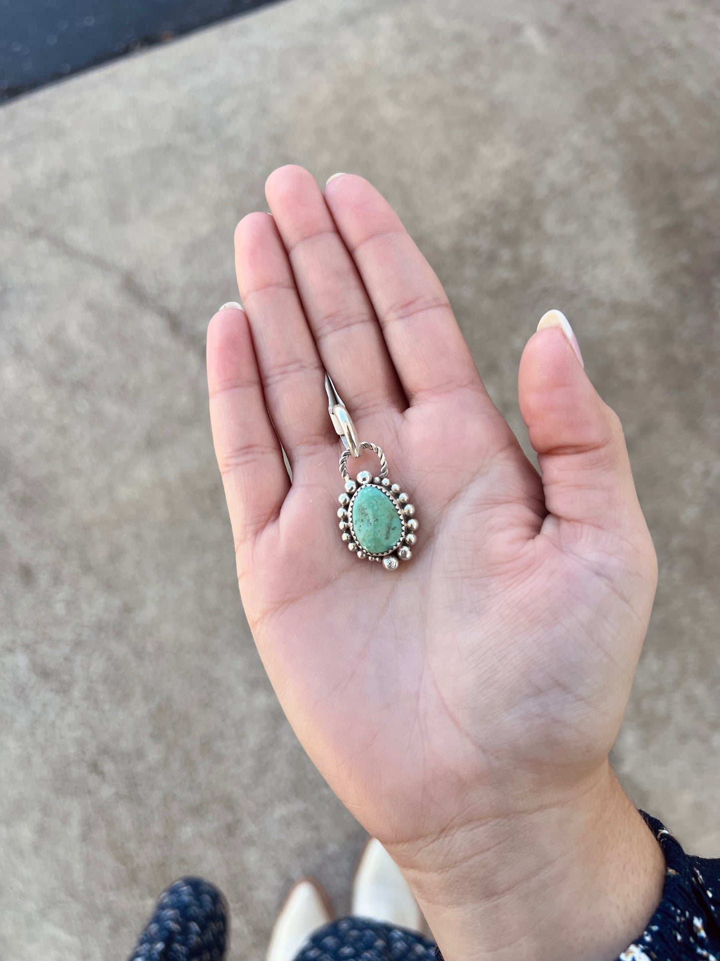 Genuine Green Turquoise Double Loop Sterling Silver Beaded Pendant