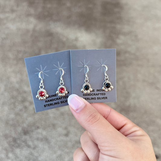 Spiny Oyster/Black Onyx Sterling Silver 4 Bead Dangle Earrings