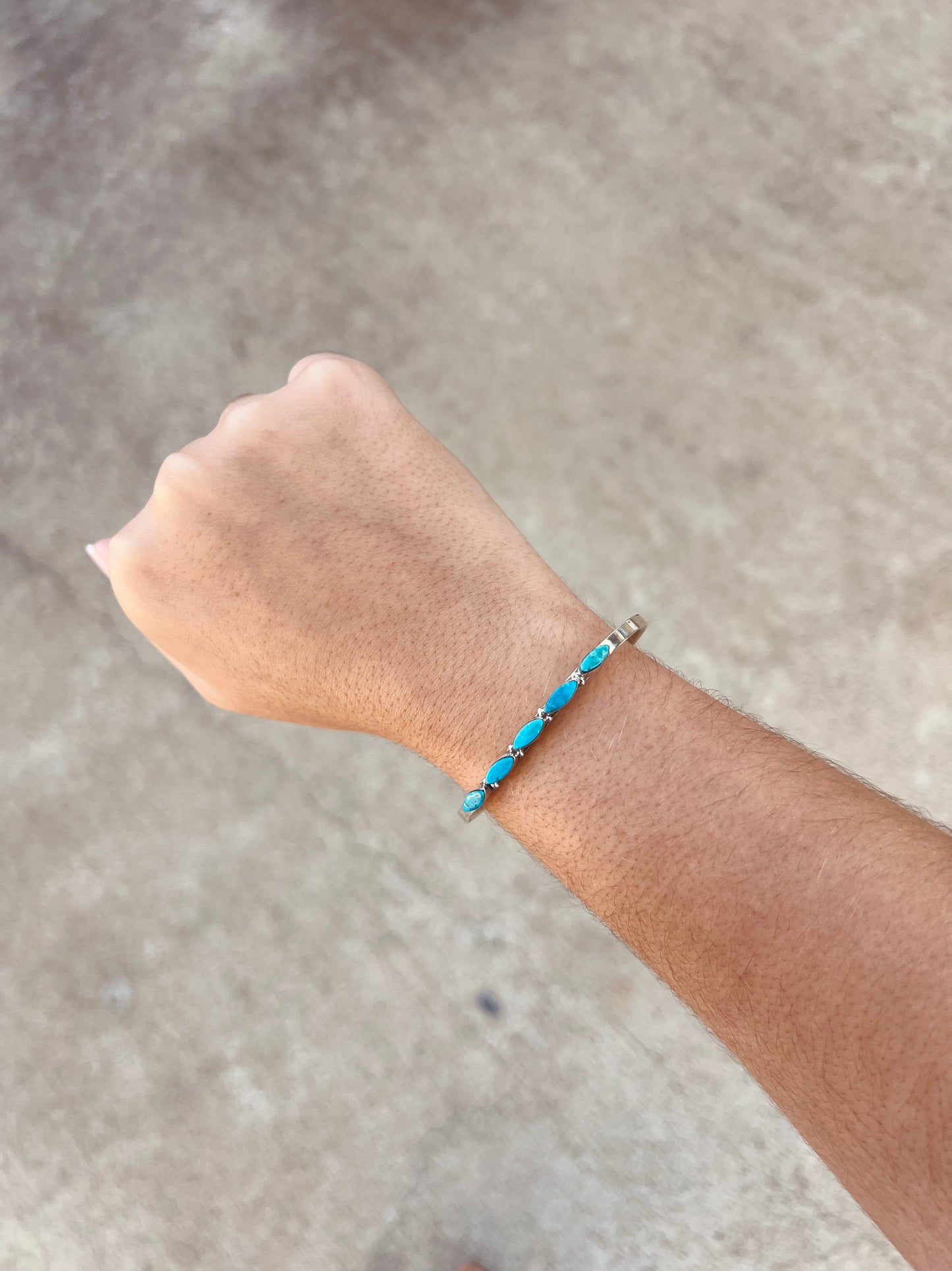 Genuine Oval Kingman Turquoise 5 Stone Inlay Sterling Silver Cuff Bracelet