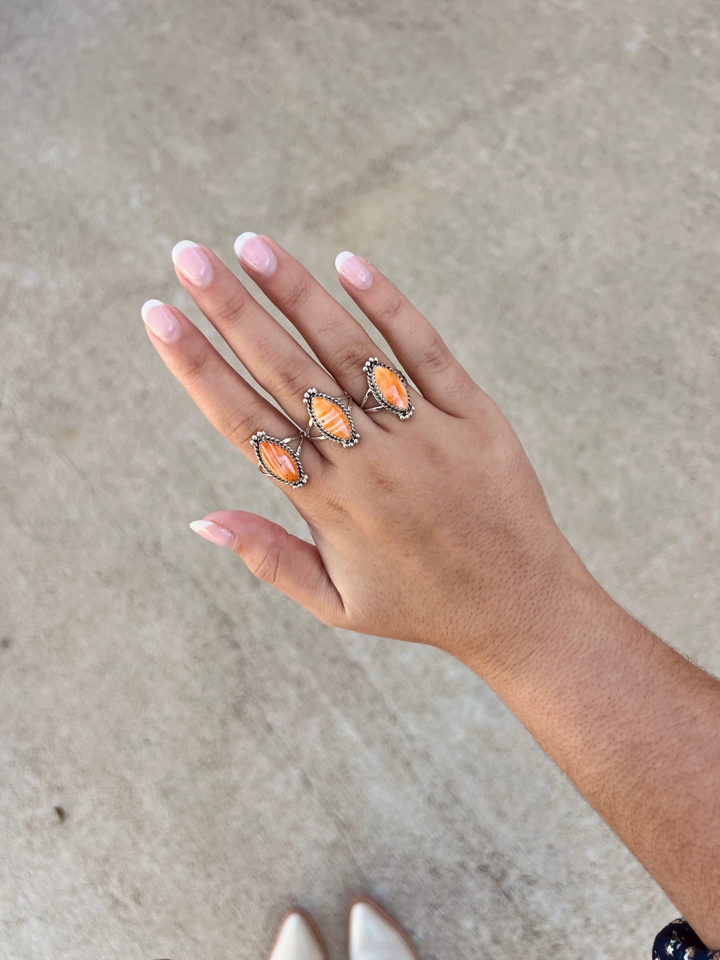 Genuine Orange Spiny Oyster Marquise Sterling Silver Ring