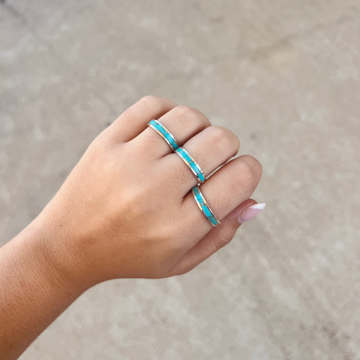 Genuine Turquoise Inlay Stacker Ring