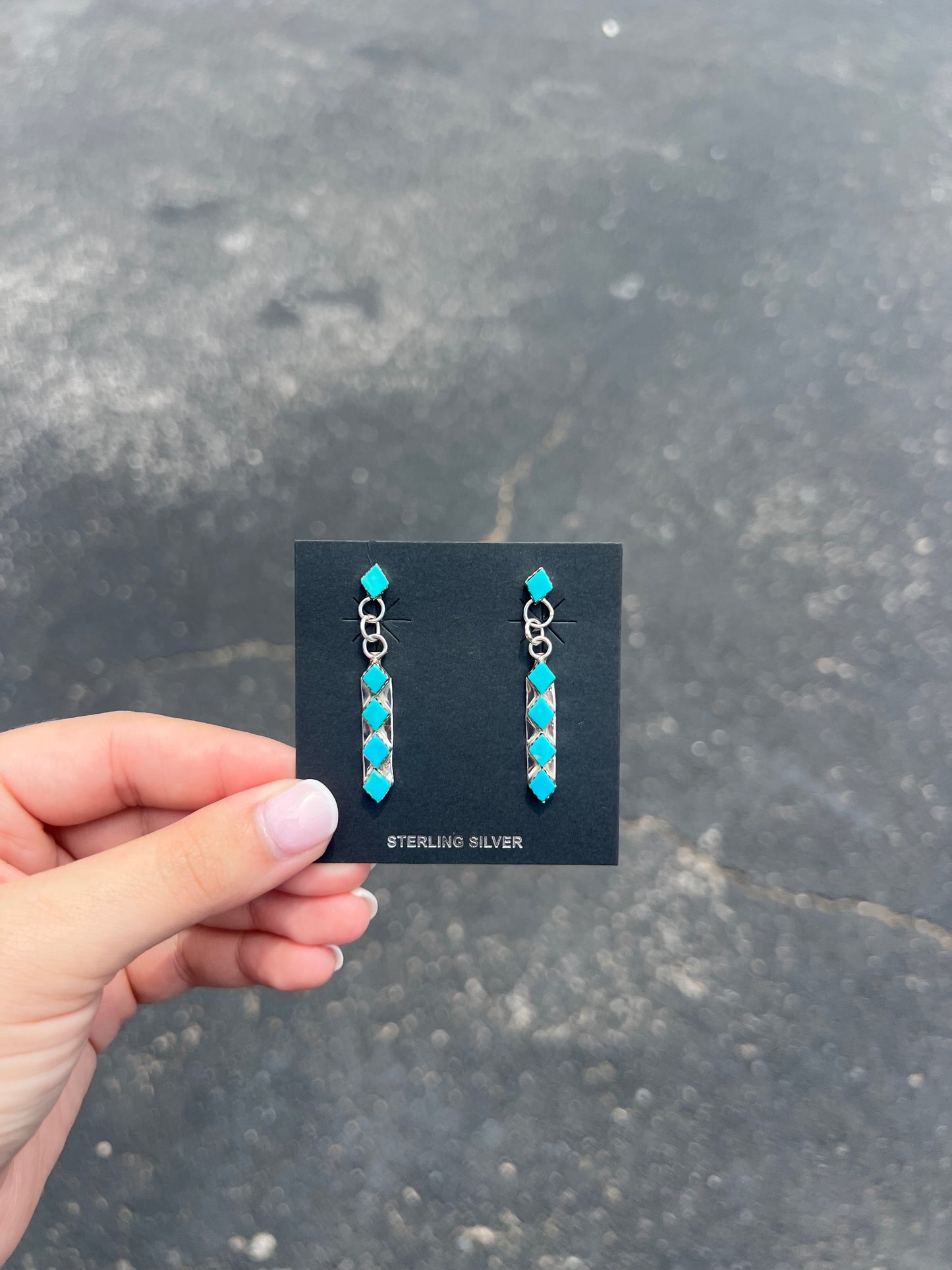 Zuni 5 Stone Genuine Turquoise Diamond Sterling Silver Dangle Earrings