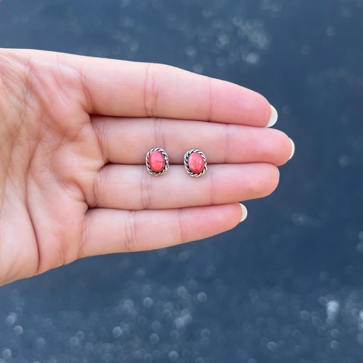 Genuine Red Spiny Oyster Oval Studs