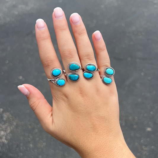 The Jane 2 Stone Genuine Turquoise Sterling Silver Wrap Ring