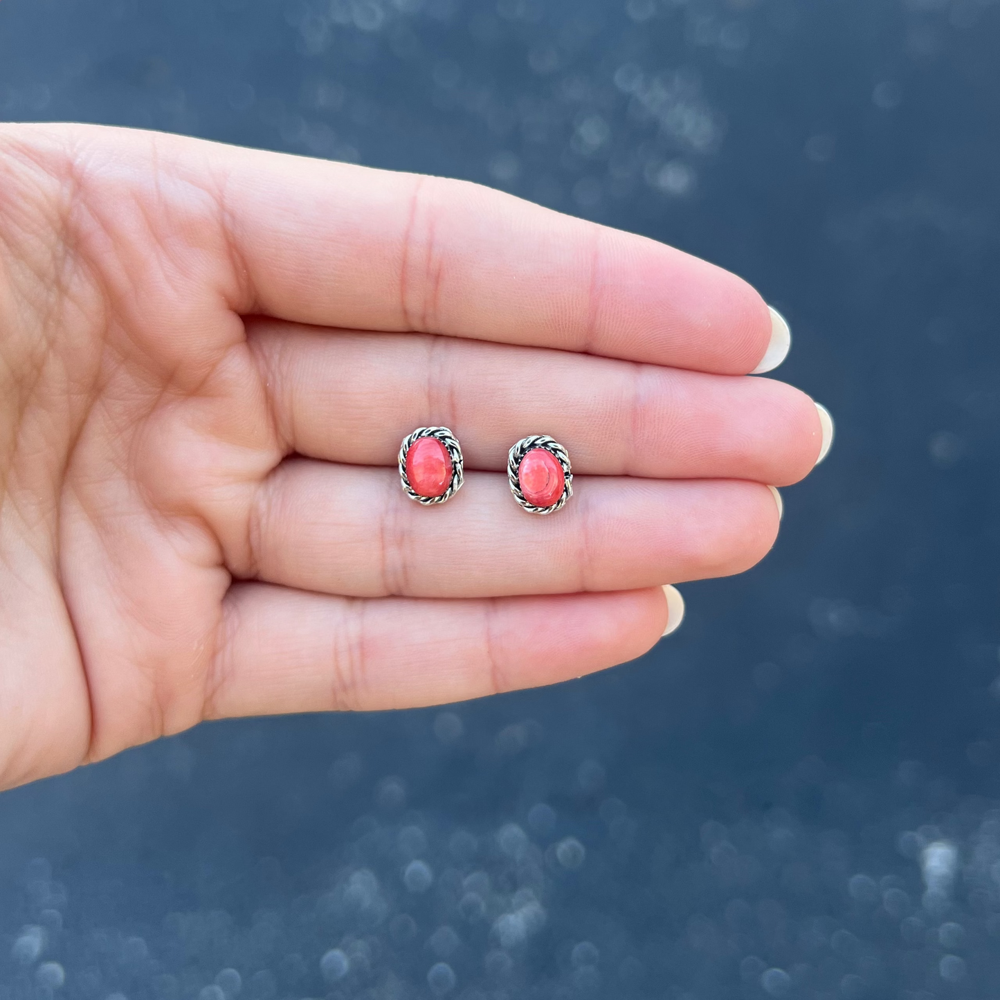 Genuine Red Spiny Oyster Oval Studs
