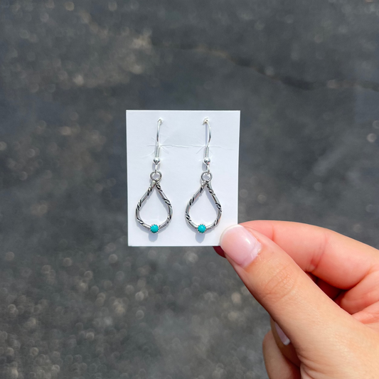 Genuine Turquoise Sterling Silver Twisted Teardrop Dangle Earrings