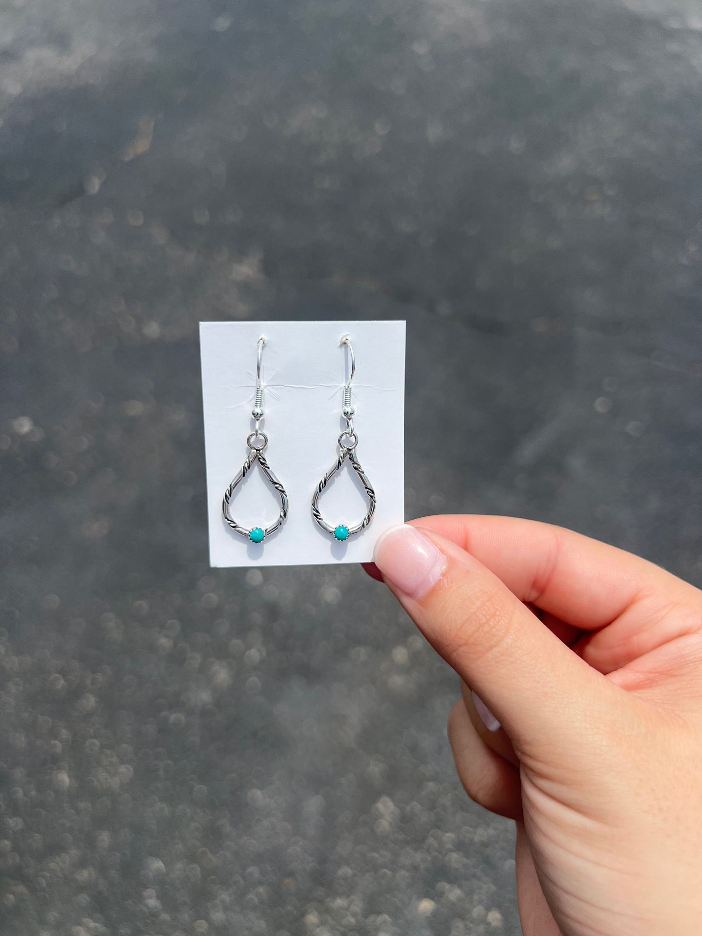 Genuine Turquoise Sterling Silver Twisted Teardrop Dangle Earrings