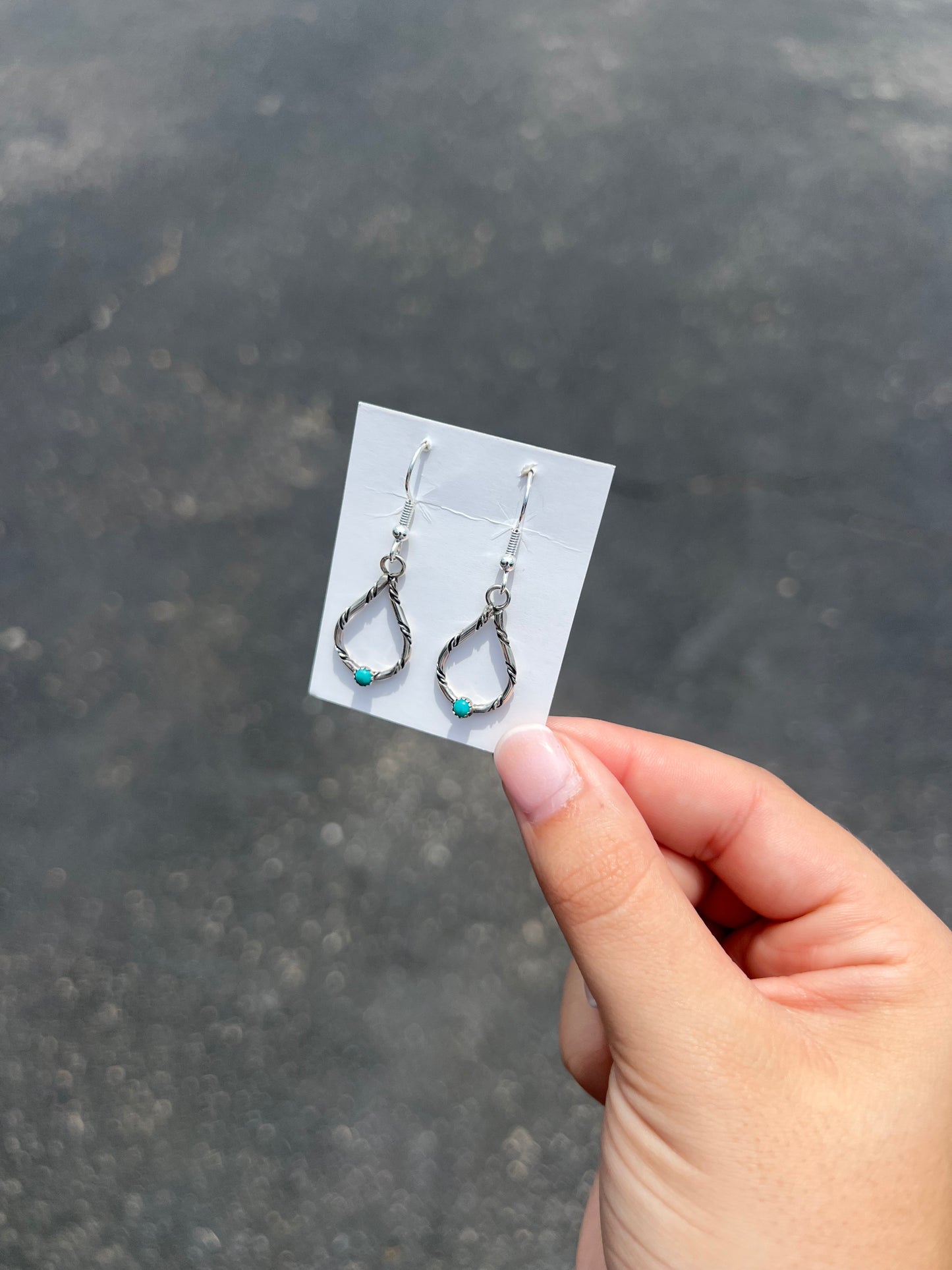 Genuine Turquoise Sterling Silver Twisted Teardrop Dangle Earrings