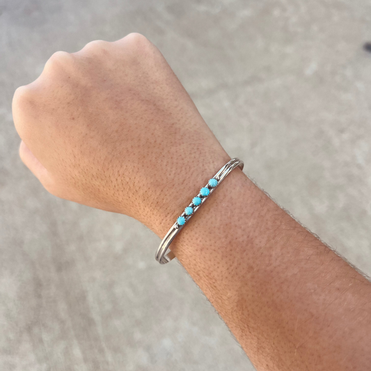 5 Stone Kingman Turquoise Sterling Silver Cuff Bracelet