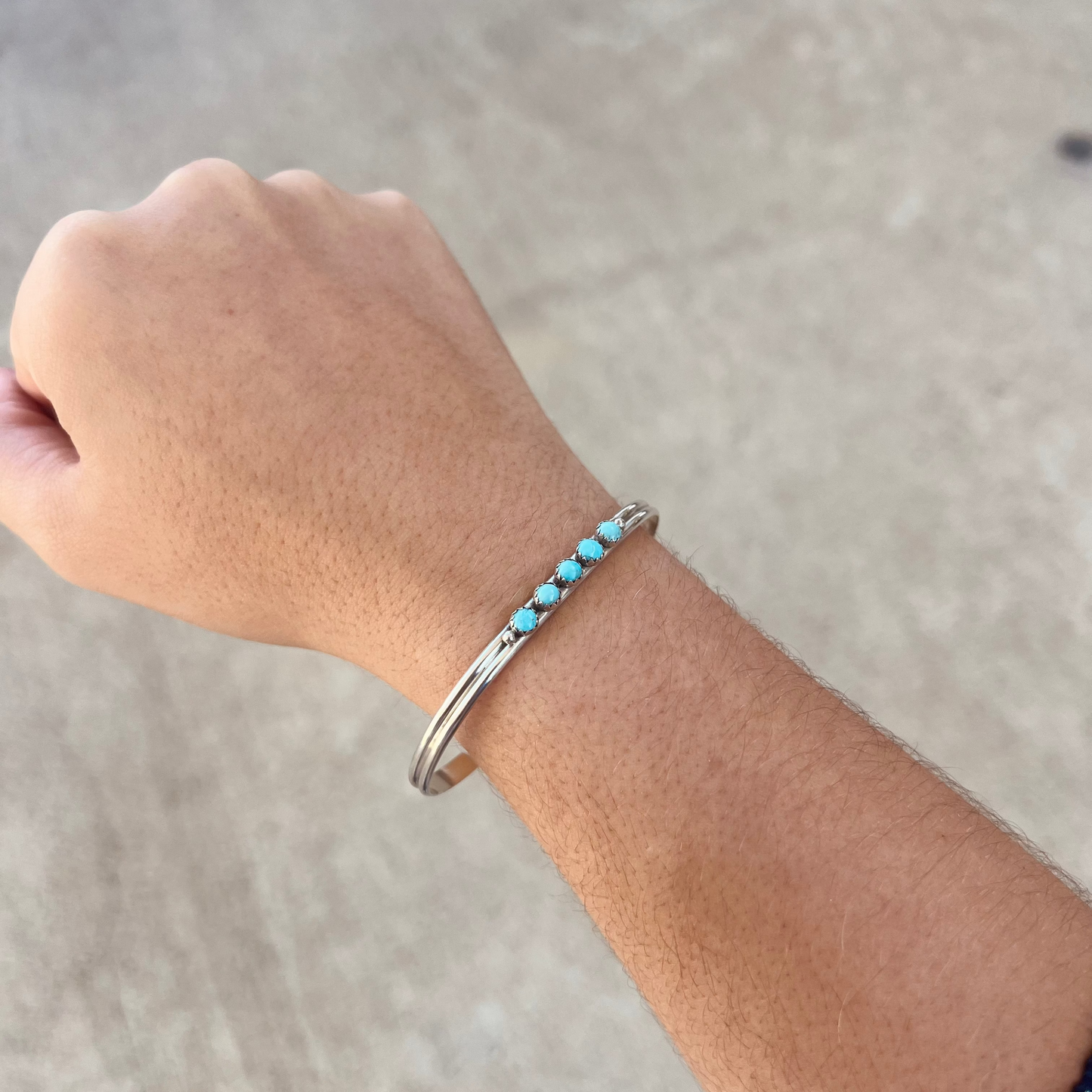 5 Stone Kingman Turquoise Sterling Silver Cuff Bracelet