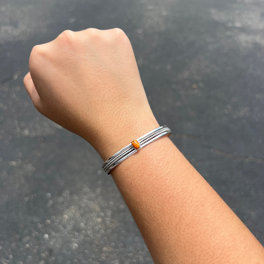 Genuine Orange Spiny Oyster Double Twist Sterling Silver Stacker Cuff