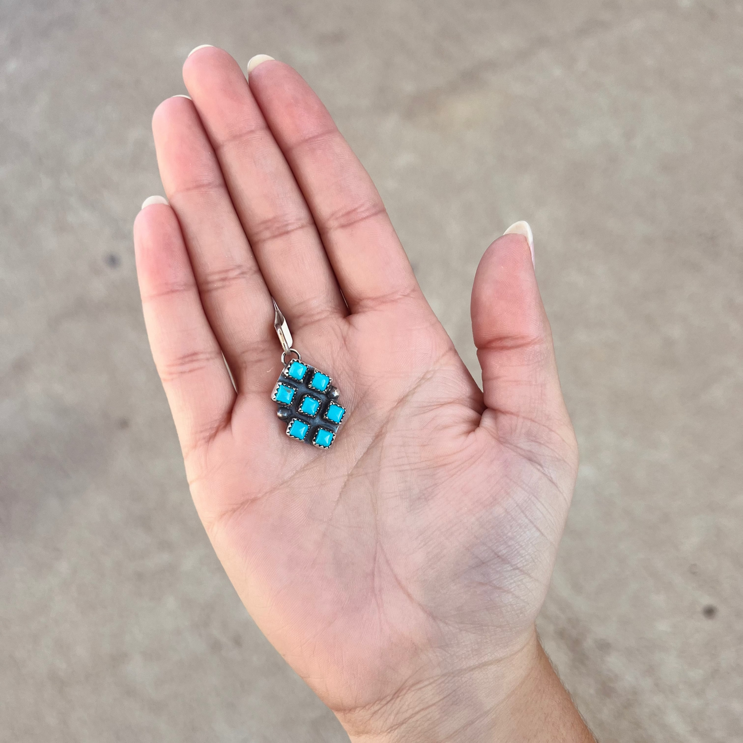 Genuine Kingman Turquoise 7 Stone Diamond Cluster Sterling Silver Pendant