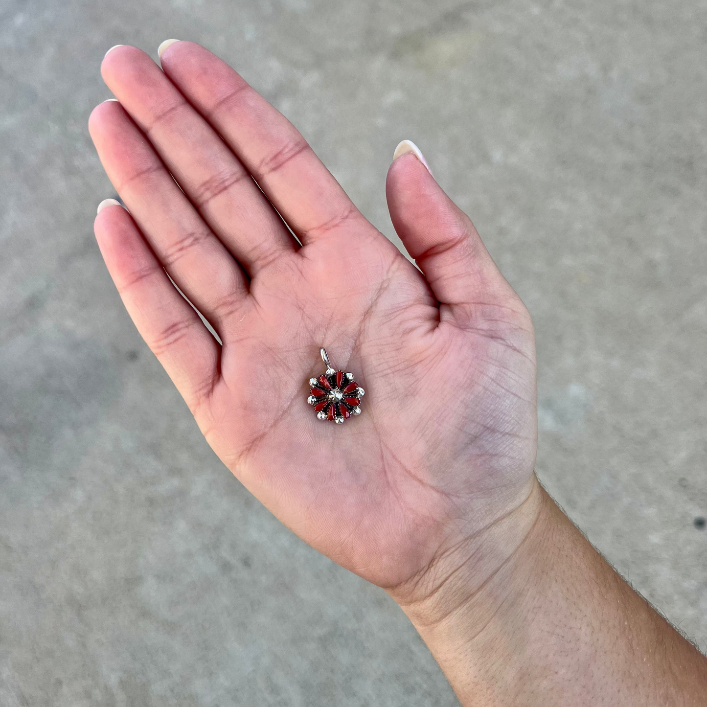 Genuine Coral Sterling Silver Petti Point Flower Cluster Pendant