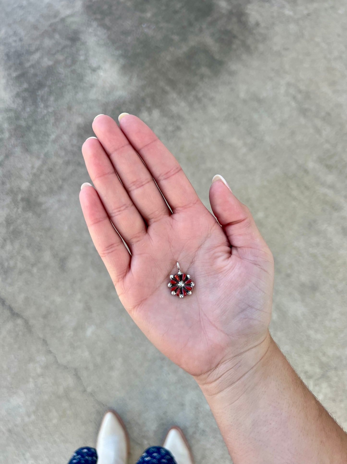 Genuine Coral Sterling Silver Petti Point Flower Cluster Pendant