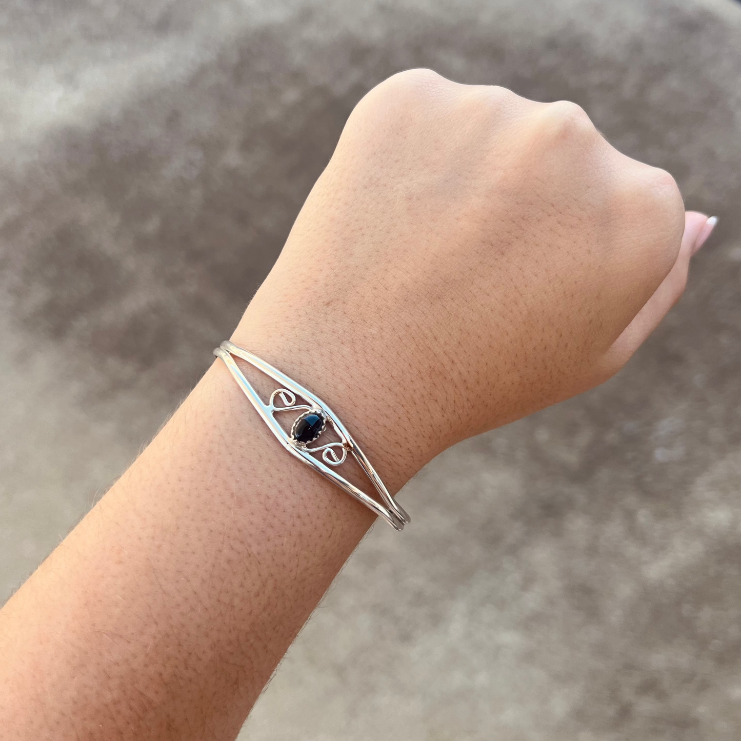 Black Onyx Sterling Silver Swirl Cuff Bracelet