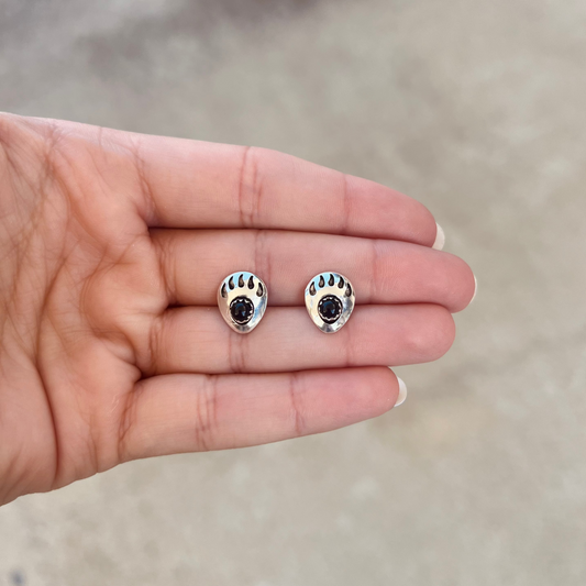 Black Onyx Bear Paw Sterling Silver Studs