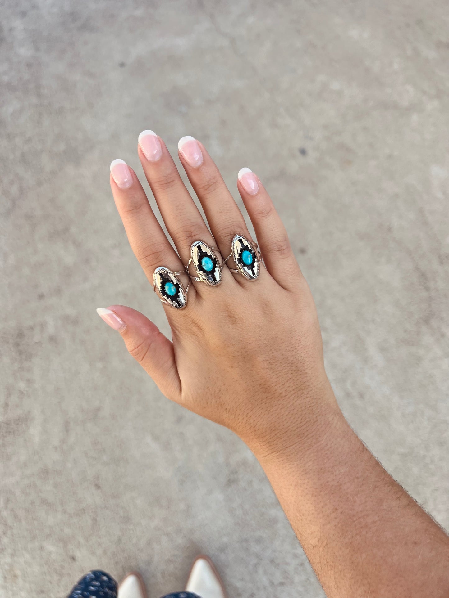 Turquoise and Sterling Silver Aztec Blessing Shadowbox Ring