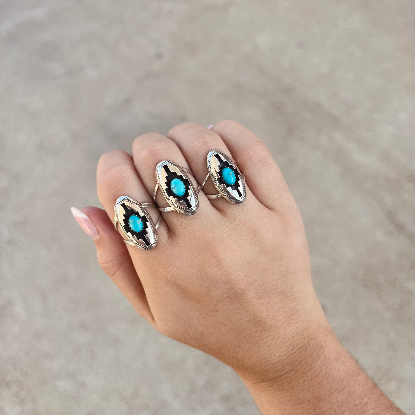 Turquoise and Sterling Silver Aztec Blessing Shadowbox Ring