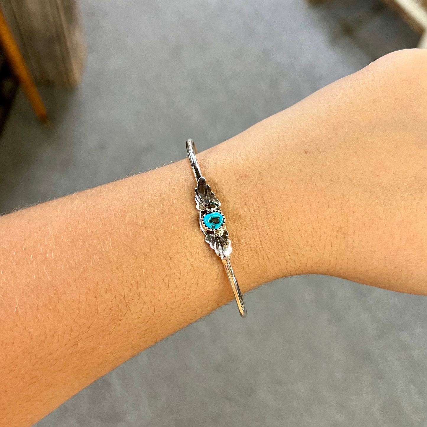 Genuine Turquoise and Sterling Silver Leaf Bracelet