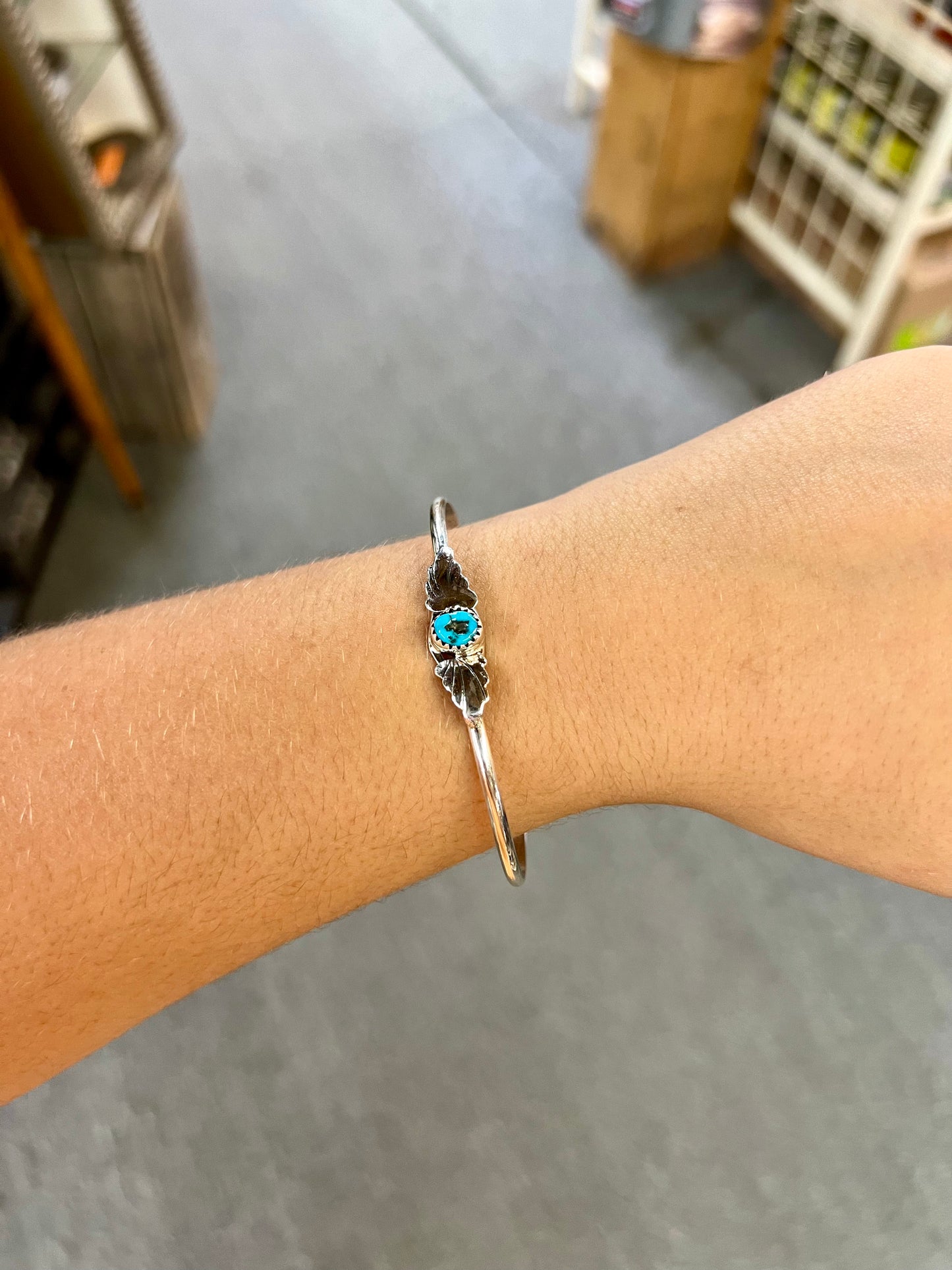 Genuine Turquoise and Sterling Silver Leaf Bracelet