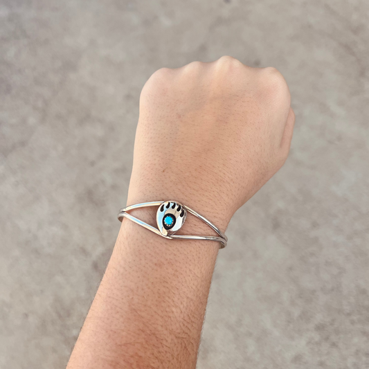 Genuine Turquoise Shadowbox Bear Paw Cuff Bracelet
