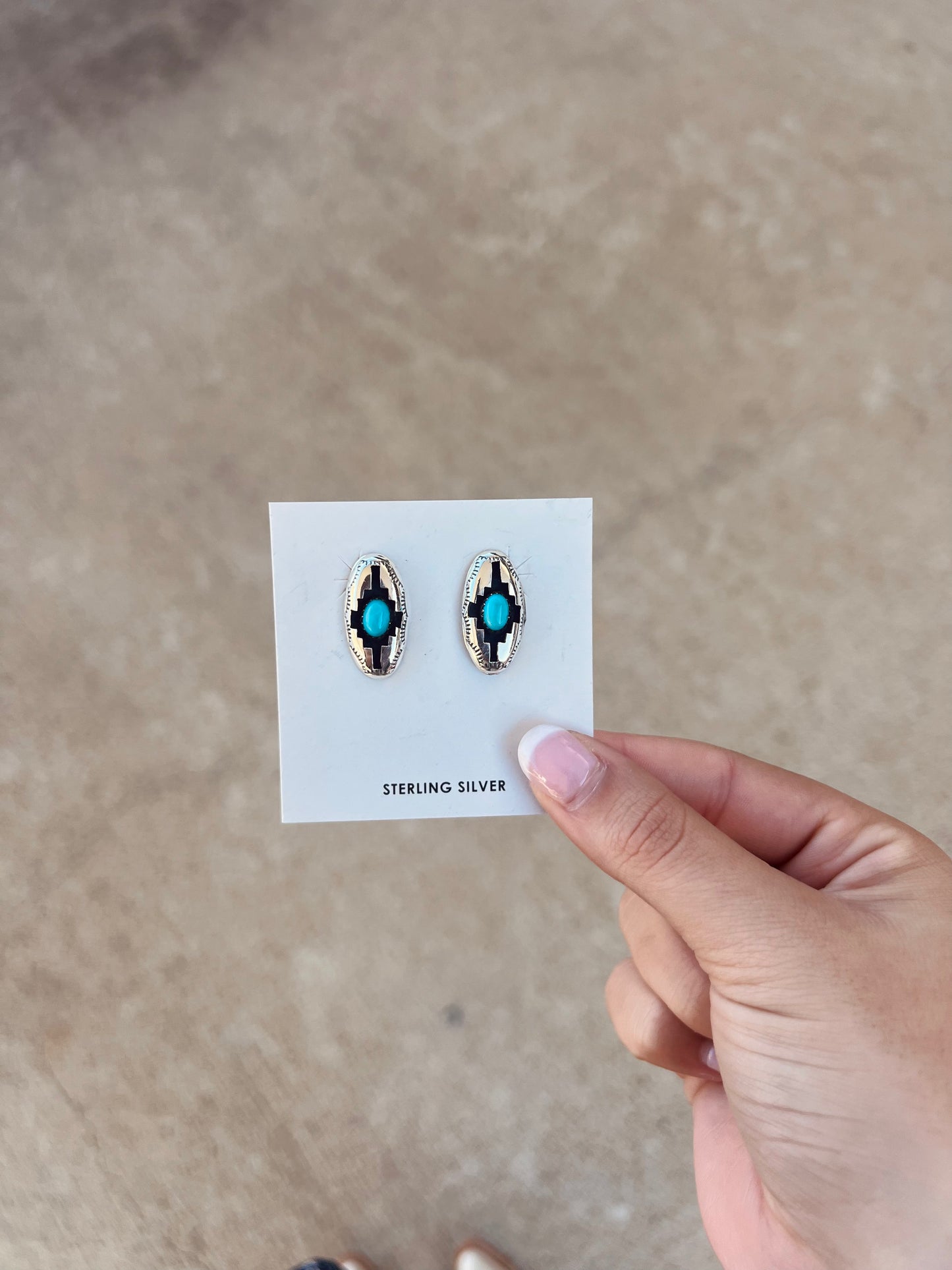 Genuine Kingman Turquoise Blessing Design Shadowbox Sterling Silver Earrings