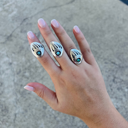 Sterling Silver Badger Paw Genuine Turquoise Ring